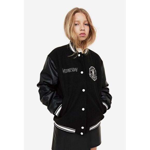 H&M Girl Wednesday Addams Nevermore Academy Letterman Varsity Jacket Size 18 NEW - Picture 3 of 3